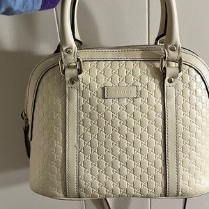 White Leather GG Debossed Handbag